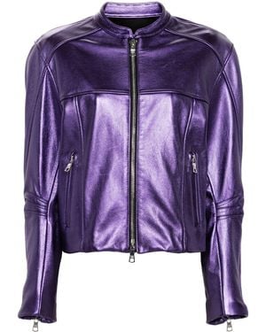 LAQUAN SMITH Metallic Leather Bomber Jacket - Purple