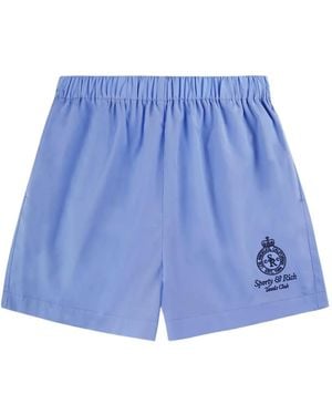 Sporty & Rich Crown Tennis Embroidered-Logo Shorts - Blue
