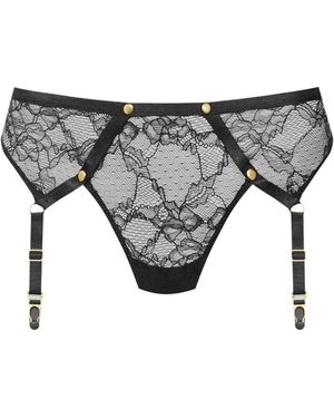 Scandale Jeux Magnétiques Lace-Panel Suspender Thong - Grey