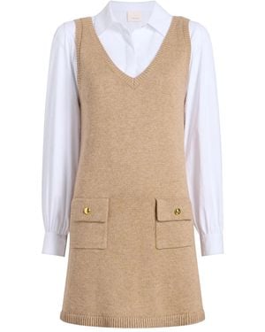 Cinq À Sept Vivianne Pocket V-Neck Mini Dress - Natural