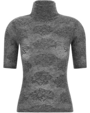 Brunello Cucinelli Openwork Short-Sleeve Sweater - Gray