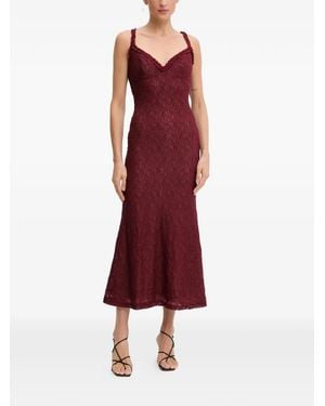 Bardot Ruffled V-Neck Midi Dress - Red