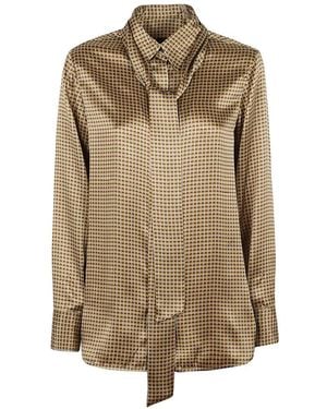 Kiton Geometric-Print Pussy-Bow Shirt - Natural