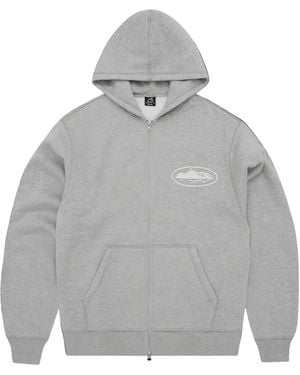 corteiz Island Puf-Print Zip-Up Hoodie - Gray