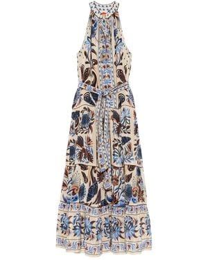 FARM Rio Halterneck Tiered Midi Dress - White