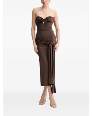 Bardot Laverne Ruched Knot-Detail Midi Dress - Brown