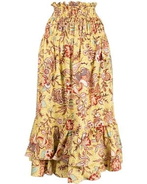 Ulla Johnson Acacia Calla Lily-Print Midi Skirt - Metallic