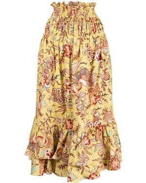 Ulla Johnson Acacia Calla Lily-Print Midi Skirt - Metallic