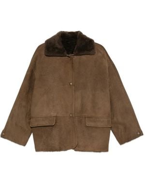 Liska Shearling-Collar Button-Fastening Jacket - Brown