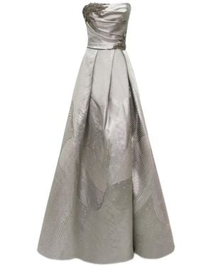 Gemy Maalouf Strapless Beaded Corset Gown - Grey