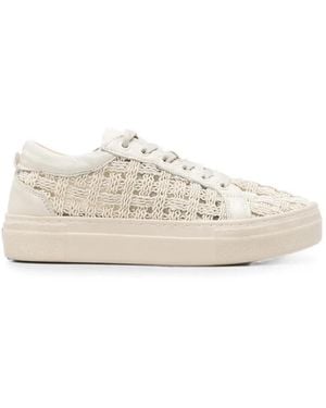 SERGIO MORETTI FIRENZE Woven-Panel Leather Trainers - White