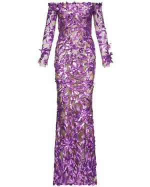 Oscar de la Renta Embellished Off-Shoulder Gown - Purple