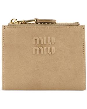 Miu Miu Wallet With Embossed Logo And Zip - Natural