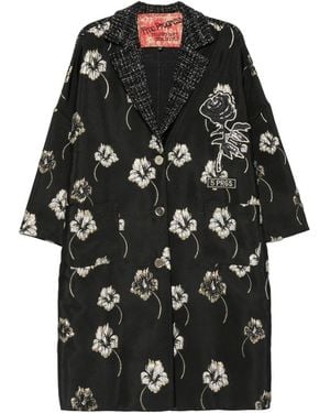 5 PROGRESS Abrigo Con Panel De Bouclé Y Motivo Floral En Jacquard - Negro