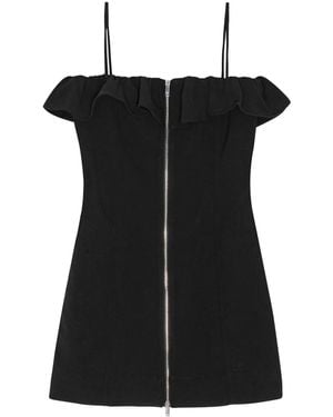 Ganni Abito Corto Con Ruches - Nero