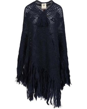 Chiara Is Coperta Peonia Fringed Crochet Scarf - Blue