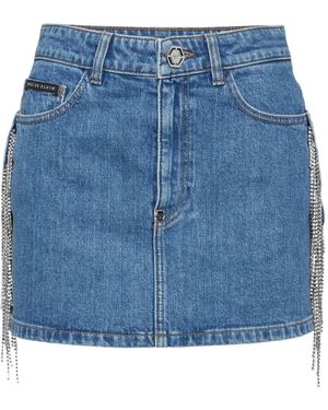 Philipp Plein Minigonna Denim Con Decorazione - Blu