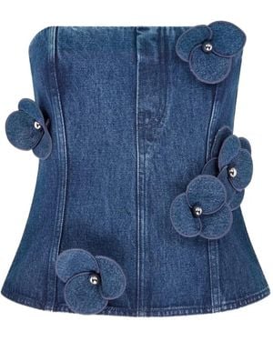 David Koma 3D Flower Denim Corset Top - Blue