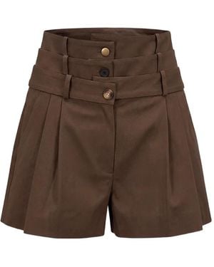 Monse Triple-Waistband Pleated Shorts - Brown