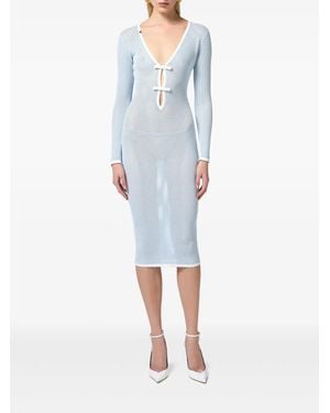 オールインワン・サロペット Elisabetta Franchi Organza-Applique Striped Knit Midi Dress Elisabetta Franchi Organza-Appliqué Striped Knit Midi Dress