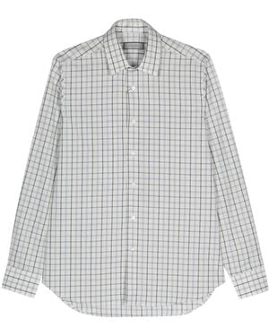Canali Check-Pattern Cotton Shirt - Grey