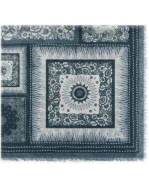 Roberto Cavalli Zebra-Pattern Logo-Detail Shawl - Blue