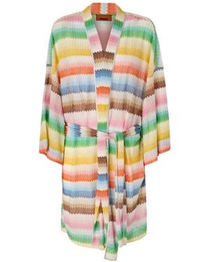 Missoni Short Kimono Cover-Up With Dégradé Zigzag Pattern - White