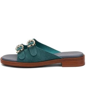 Frau Double-Buckle Suede Sandals - Green