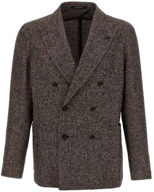 Tagliatore Micro-Pattern Double-Breasted Blazer - Grey