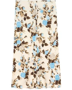 Ami Paris Floral-Print A-Line Midi Skirt - White
