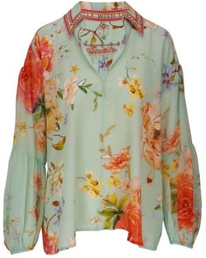 CAMILLA Floral-Print Silk Blouse - Green