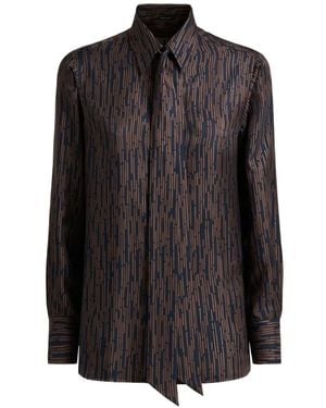 Kiton Chemise Imprimée À Col Noué - Noir