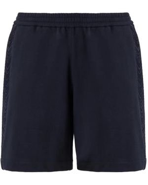 Missoni Cotton Fleece Shorts With Knit Inserts - Blue
