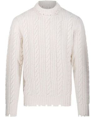 A PAPER KID Cable-Knit Frayed Jumper - White