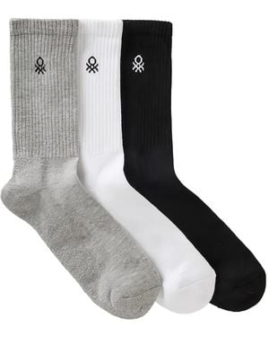 Benetton Logo-Embroidered Ribbed Socks (Set Of Three) - White