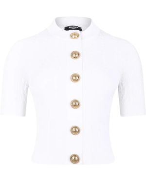 Balmain Ribbed Buttoned Top - White