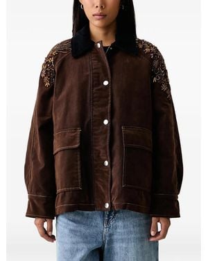 ERMANNO FIRENZE Veste À Col En Velours Côtelé Et Ornements - Brown