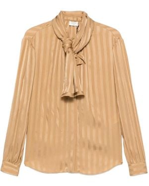 Saint Laurent Striped Pussy-Bow Blouse - Natural