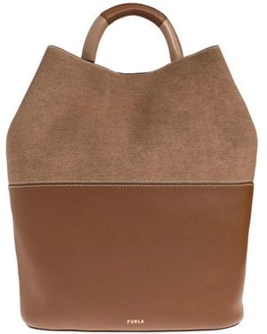 Furla Sfera S Suede Leather Tote Bag - Brown