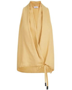 Brunello Cucinelli Linen Wrap Effect Vest With Monili - White