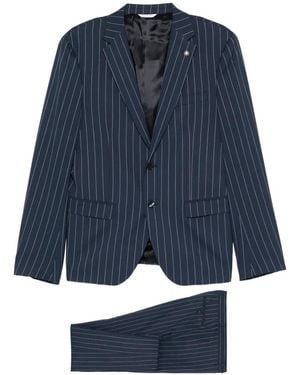 Manuel Ritz Buttoned Striped Suit - Blue