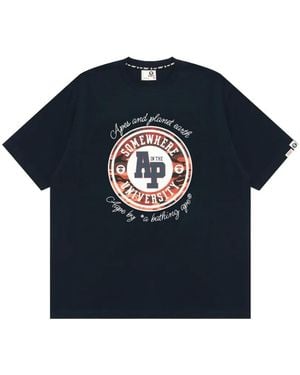 Aape By A Bathing Ape Aapeunvs Moonface Logo-Print Cotton T-Shirt - Blue