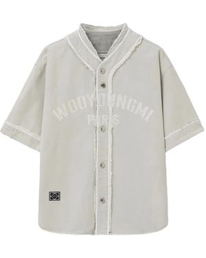 WOOYOUNGMI Frayed-Detail Baseball Shirt - Grey
