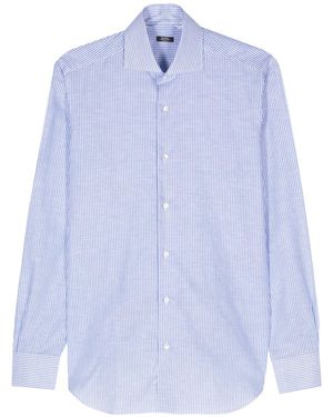 Barba Napoli ストライプ リネンシャツ - ブルー
