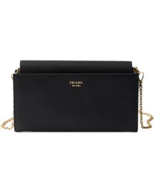 Prada Portemonnaie Aus Saffiano-Leder Mit Schultergurt - Schwarz