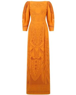 Alberta Ferretti Lace-Detail Long-Sleeve Maxi Dress - Orange