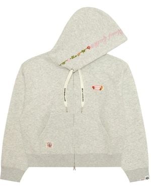 Aape By A Bathing Ape Logo-Patch Floral-Embroidered Hoodie - White
