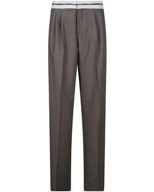 hinnominate Logo-Waistband Pleated Trousers - Grey