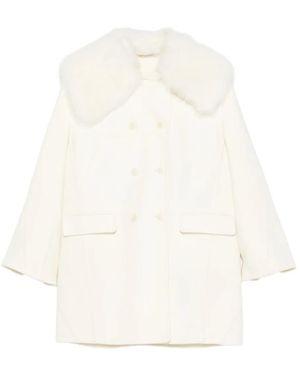 Ermanno Scervino Shearling-Trim Double-Breasted Coat - White