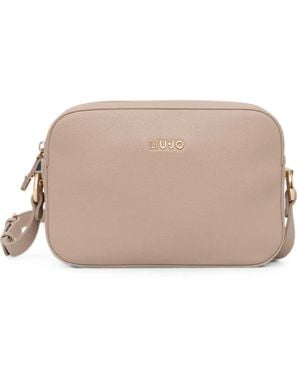Liu Jo Logo-Plaque Pebbled-Effect Shoulder Bag - Natural